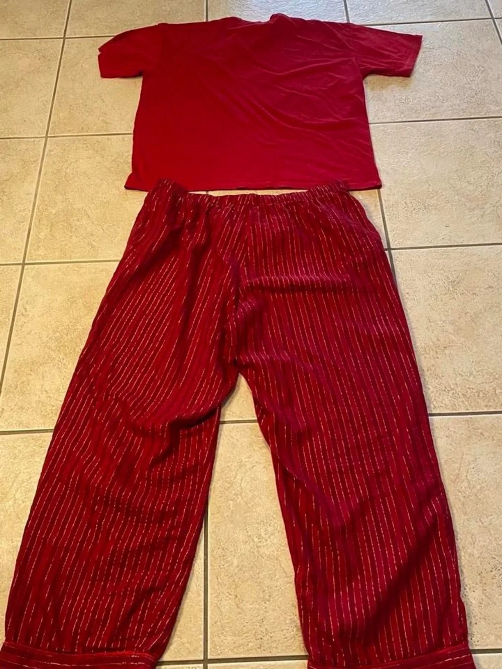 Victoria's Secret Red Two-Piece Pajama Set with Metallic Stripe Pants